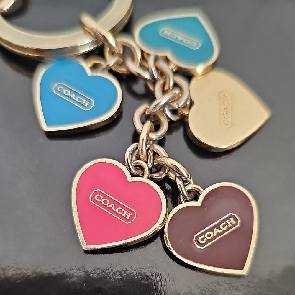Coach Heart Bag Charm Key Holder - Gold, Blue, Red, Brown - Picture 3 of 3